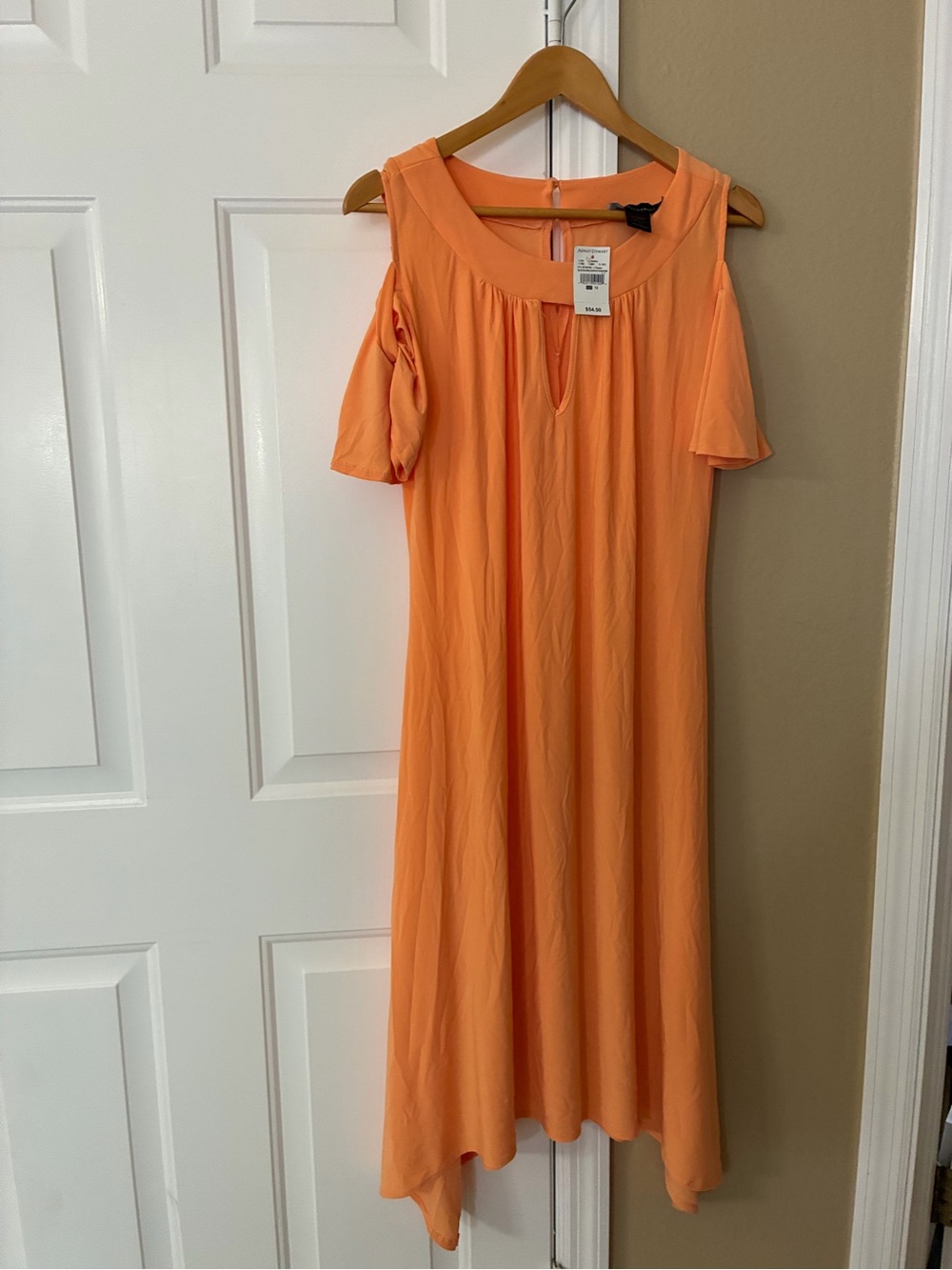Ashley Stewart Apricot Cold-Shoulder Midi Dress